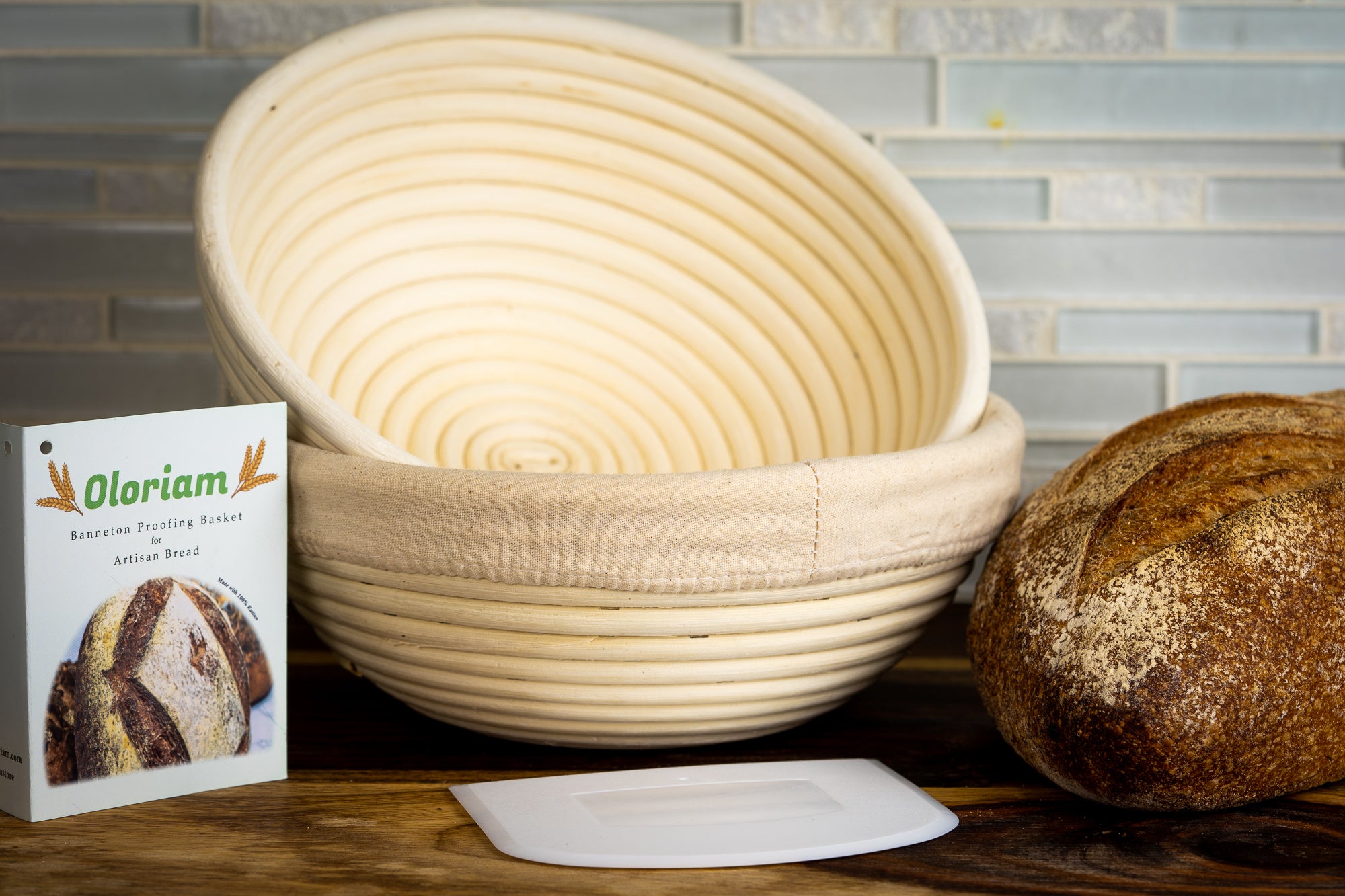 Vollum Bread Proofing Basket Banneton Baking Supplies for Beginners & Professional Bakers Handwoven Rattan Cane Bread Maker with Linen for Artisan